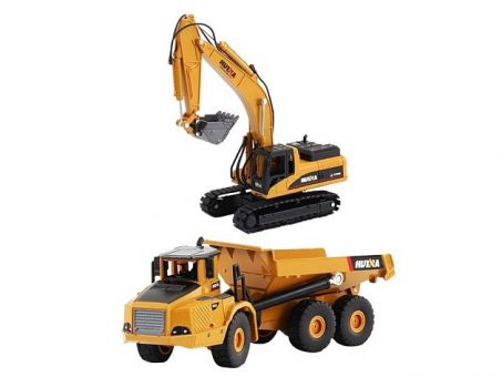 Металлический экскаватор с ковшом + самосвал HUI NA TOYS 1/50 Металлический экскаватор с ковшом + самосвал HUI NA TOYS 1/50