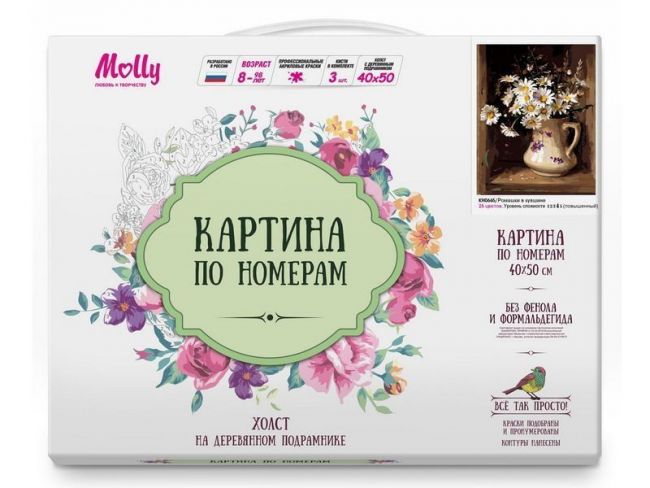 Картина по номерам 40х50 Ромашки в кувшине (25 цветов)