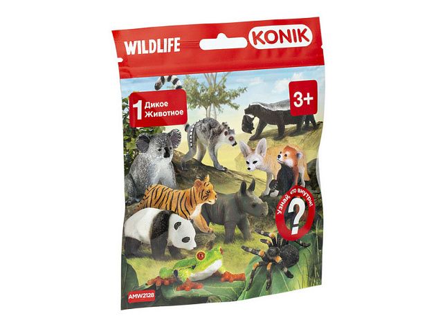 Фигурка KONIK Пакетик-сюрприз Дикие животные, 1 фигурка Фигурка KONIK Пакетик-сюрприз Дикие животные, 1 фигурка