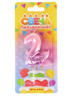 Свеча для торта Русалка, розовая Цифра 2 Свеча для торта Русалка, розовая Цифра 2