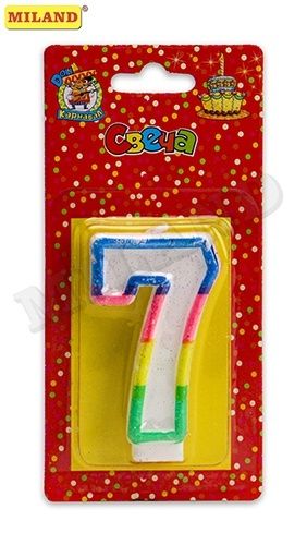 Свеча для торта с разноцветной окантовкой с блестками "Цифра 7" Свеча для торта с разноцветной окантовкой с блестками "Цифра 7"