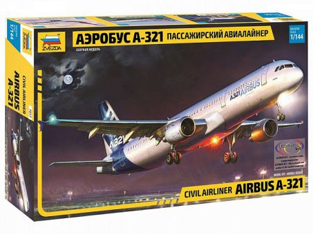 Сборная модель ZVEZDA Пассажирский авиалайнер Аэробус А-321, 1/144
