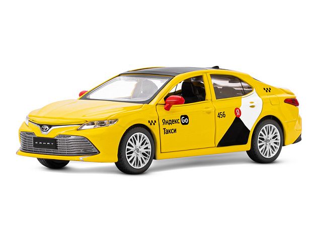 Машина "АВТОПАНОРАМА" Яндекс Go Toyota Camry, 1/34, желтый, инерция, свет, Алиса, в/к 17,5*13,5*9см