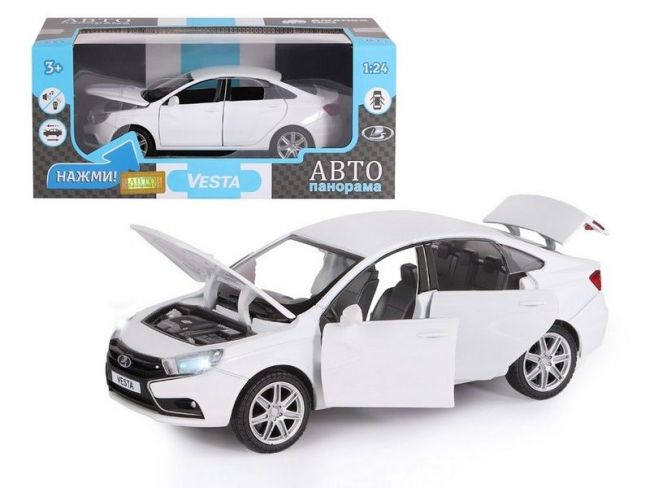 Машина "АВТОПАНОРАМА" LADA VESTA седан, 1/24, белый, свет. звук. эффекты, в/к 24,5*12,5*10,5 см Машина "АВТОПАНОРАМА" LADA VESTA седан, 1/24, белый, свет. звук. эффекты, в/к 24,5*12,5*10,5 см