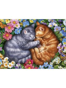 Алмазн. мозаика 22х32 c подр., с полн. заполн. (класс.),30цв. Два котика в цветах