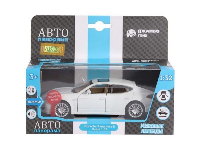 Машина "АВТОПАНОРАМА" Porsche Panamera S, белый, 1/32, свет, звук, инерция, в/к 17,5*13,5*9 см Машина "АВТОПАНОРАМА" Porsche Panamera S, белый, 1/32, свет, звук, инерция, в/к 17,5*13,5*9 см