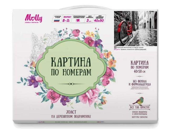 Картина по номерам 40х50 КРАСНЫЙ ВЕЛОСИПЕД В СТАРОМ ГОРОДЕ (23 цвета)