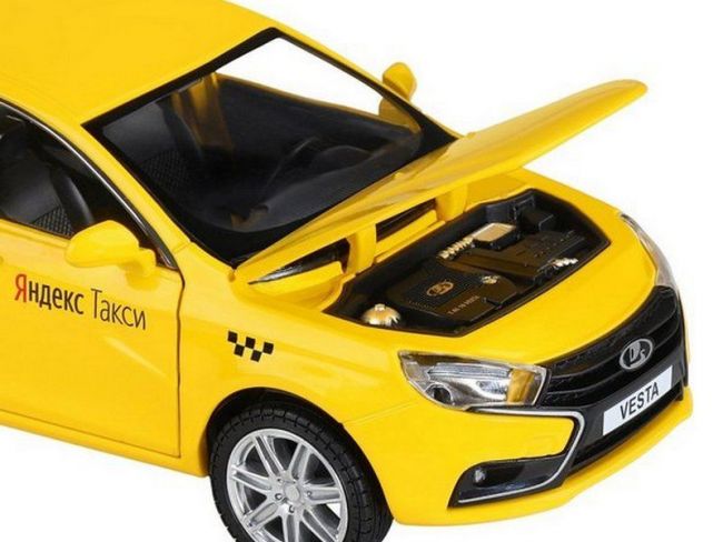 Машина "АВТОПАНОРАМА" Яндекс.Такси  LADA VESTA, желтый, 1/24, в/к 24,5*12,5*10,5 см