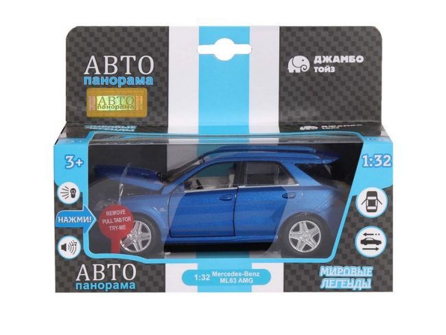 Машина "АВТОПАНОРАМА" Mercedes-Benz ML63 AMG, синий, 1/32, свет, звук, инерция, в/к 17,5*13,5*9 см Машина "АВТОПАНОРАМА" Mercedes-Benz ML63 AMG, синий, 1/32, свет, звук, инерция, в/к 17,5*13,5*9 см