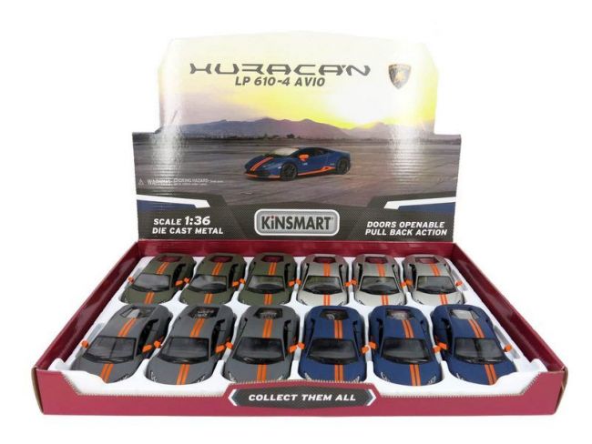 Машина Kinsmart 1:38 Lamborghini Huracan LP610-4 Avio Matte, инерция (1/12шт.) б/к Машина Kinsmart 1:38 Lamborghini Huracan LP610-4 Avio Matte, инерция (1/12шт.) б/к