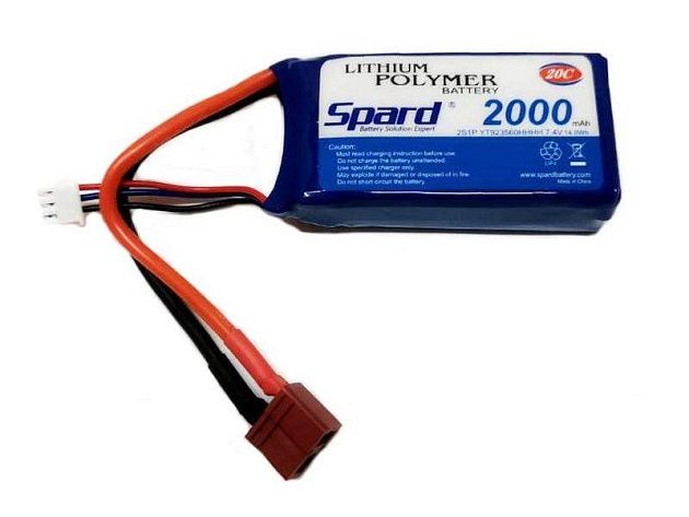 Аккумулятор Li-Po Spard 2000mAh, 7,4V, 20C, T‐plug для Remo Hobby 1/16, Himoto 1/18 Аккумулятор Li-Po Spard 2000mAh, 7,4V, 20C, T‐plug для Remo Hobby 1/16, Himoto 1/18