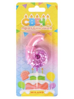 Свеча для торта Русалка, розовая Цифра 6 Свеча для торта Русалка, розовая Цифра 6
