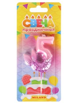 Свеча для торта Русалка, розовая Цифра 5 Свеча для торта Русалка, розовая Цифра 5