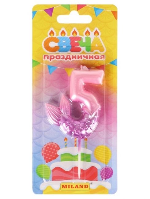 Свеча для торта Русалка, розовая Цифра 5 Свеча для торта Русалка, розовая Цифра 5