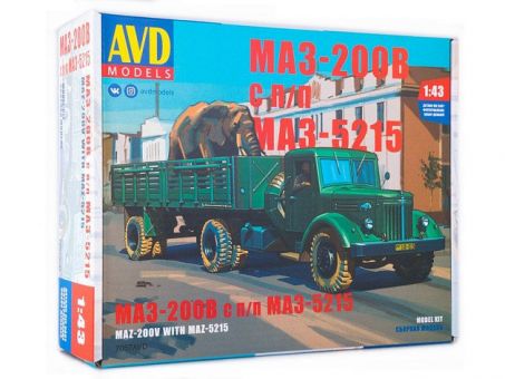 Сборная модель AVD МАЗ-200В с полуприцепом МАЗ-5215, 1/43