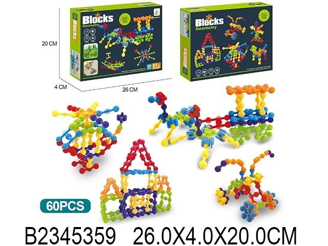 Конструктор "Геометрические блоки", 60 элементов