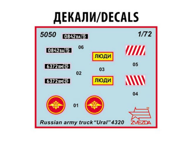 Сборная модель ZVEZDA Российский армейский грузовик "Урал-4320", 1/72