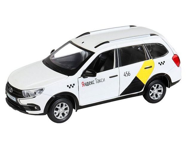 Машина "АВТОПАНОРАМА" Яндекс.Такси LADA GRANTA CROSS, белый, 1/24, свет, звук, в/к 24,5*12,5*10,5см