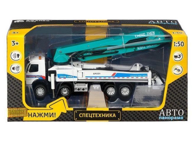 Машина "АВТОПАНОРАМА" Volvo бетононасос, белый, 1/50, свет, звук, в/к 28*14*10 см Машина "АВТОПАНОРАМА" Volvo бетононасос, белый, 1/50, свет, звук, в/к 28*14*10 см