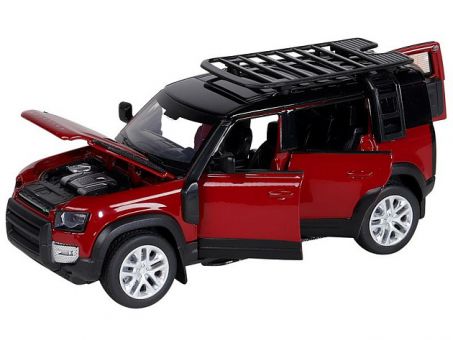 Машина "АВТОПАНОРАМА" Land Rover Defender 110, 1/32, красный, свет, звук, в/к 17,5*13,5*9 см